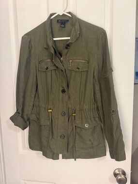 INC International Concepts Olive Utility Linen Drawstring Jacket sz S